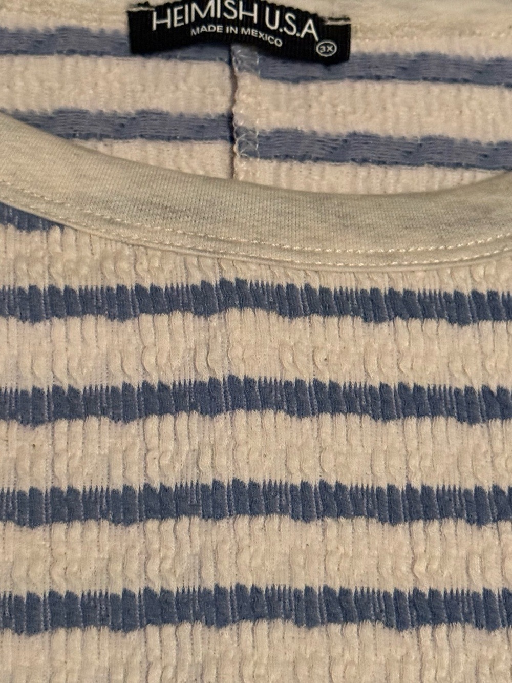 HEIMISH USA Jacquard Striped Top & Short SET in Cream/Blue 3X - Picture 6 of 17